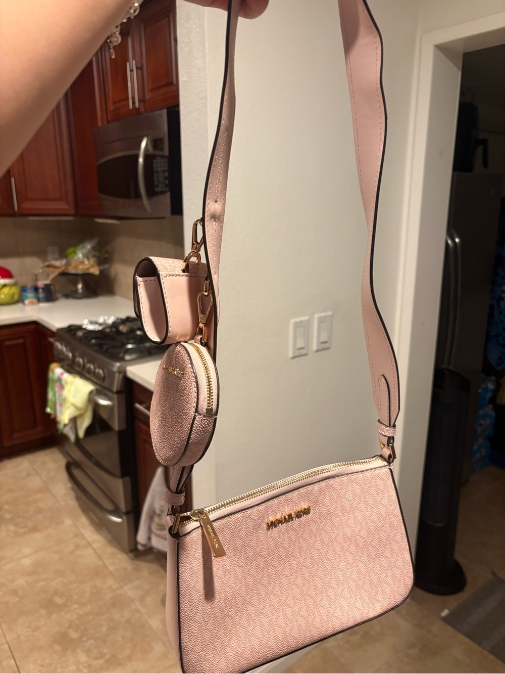 Michael Kors Blush Pink Crossbody with Coin Pouch and Strap Charm